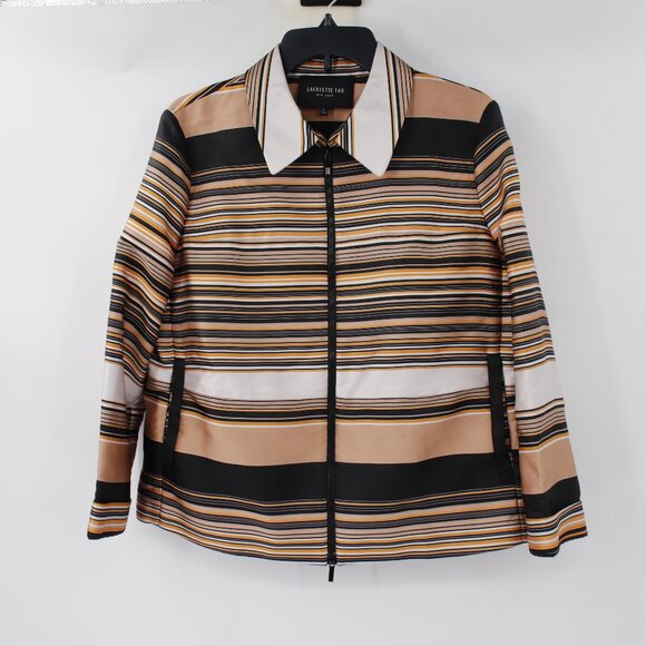 Lafayette 148 jacket women's Large full zip striped collared silk polyester - Picture 1 of 12